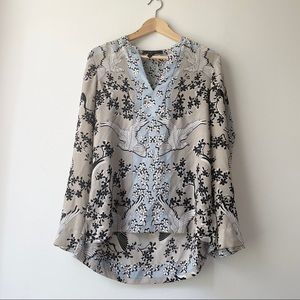 BCBGMaxAzria floral bird crepe blouse